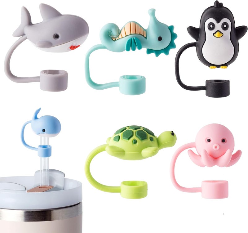 YuJoyC 6Pcs Silicone Animal Straw Covers Cap for Stanley Cup 30&40 Oz Cup, Reusable Straw Toppers for Stanley Cup Accessories Tumbler with Handle for Water Bottle - Image 1